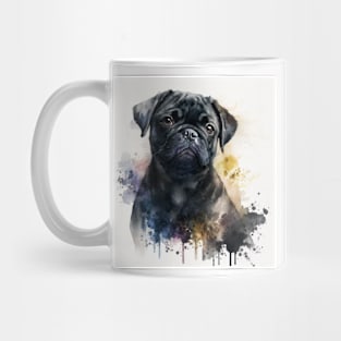 Black Pug Watercolour Style Painting Mug